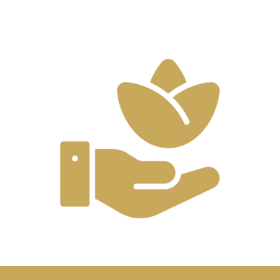 Hand holding a flower icon