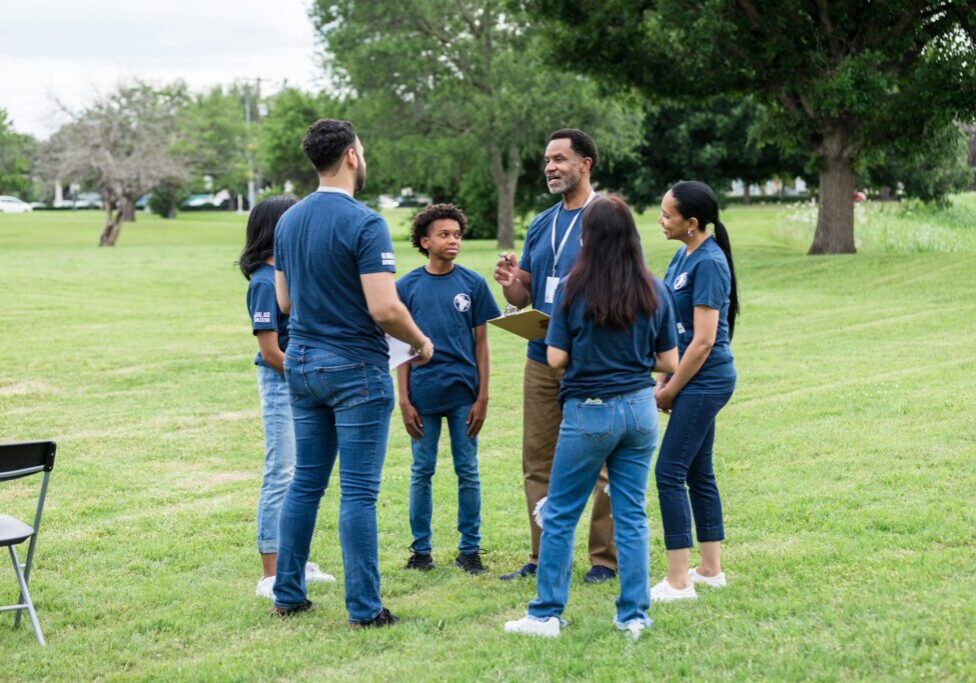 Group discussion in a park